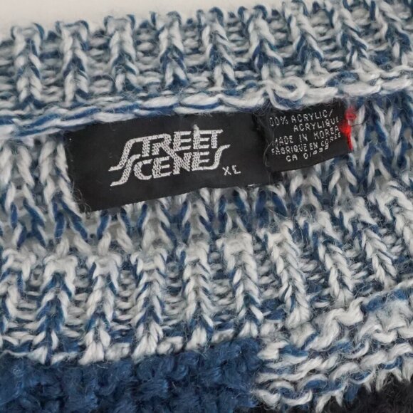 Vintage '80S Street Scenes Blue Black Geometric Fisherman Eclectic Sweater XL - Picture 9 of 9